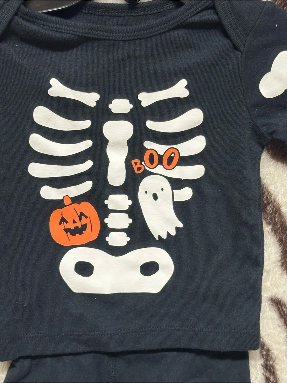 Black Skeleton Halloween Kids Pajama Set with Ghost & Pumpkin